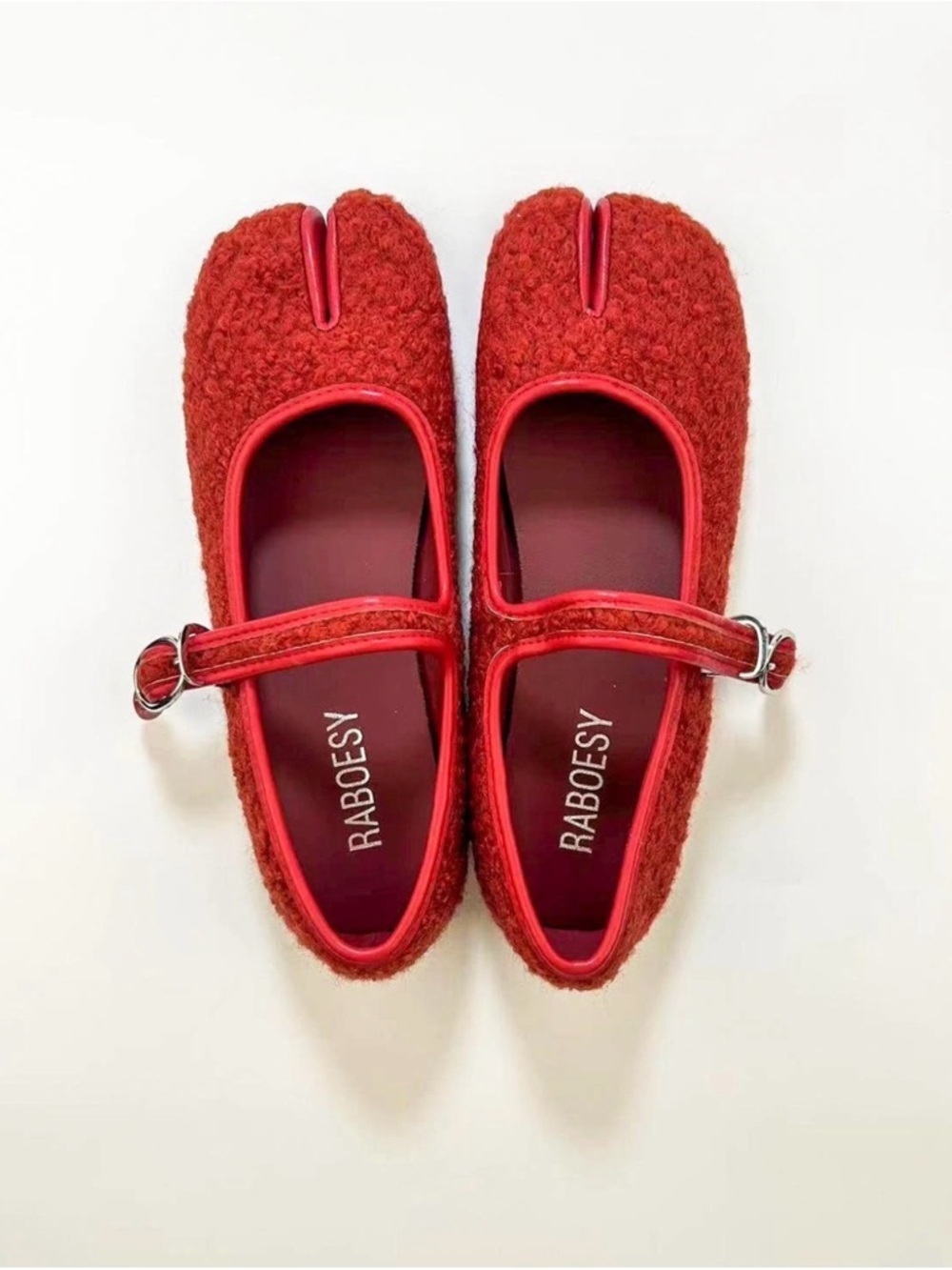 Raboesy Red Mary Jane Split-Toe Dress Shoes